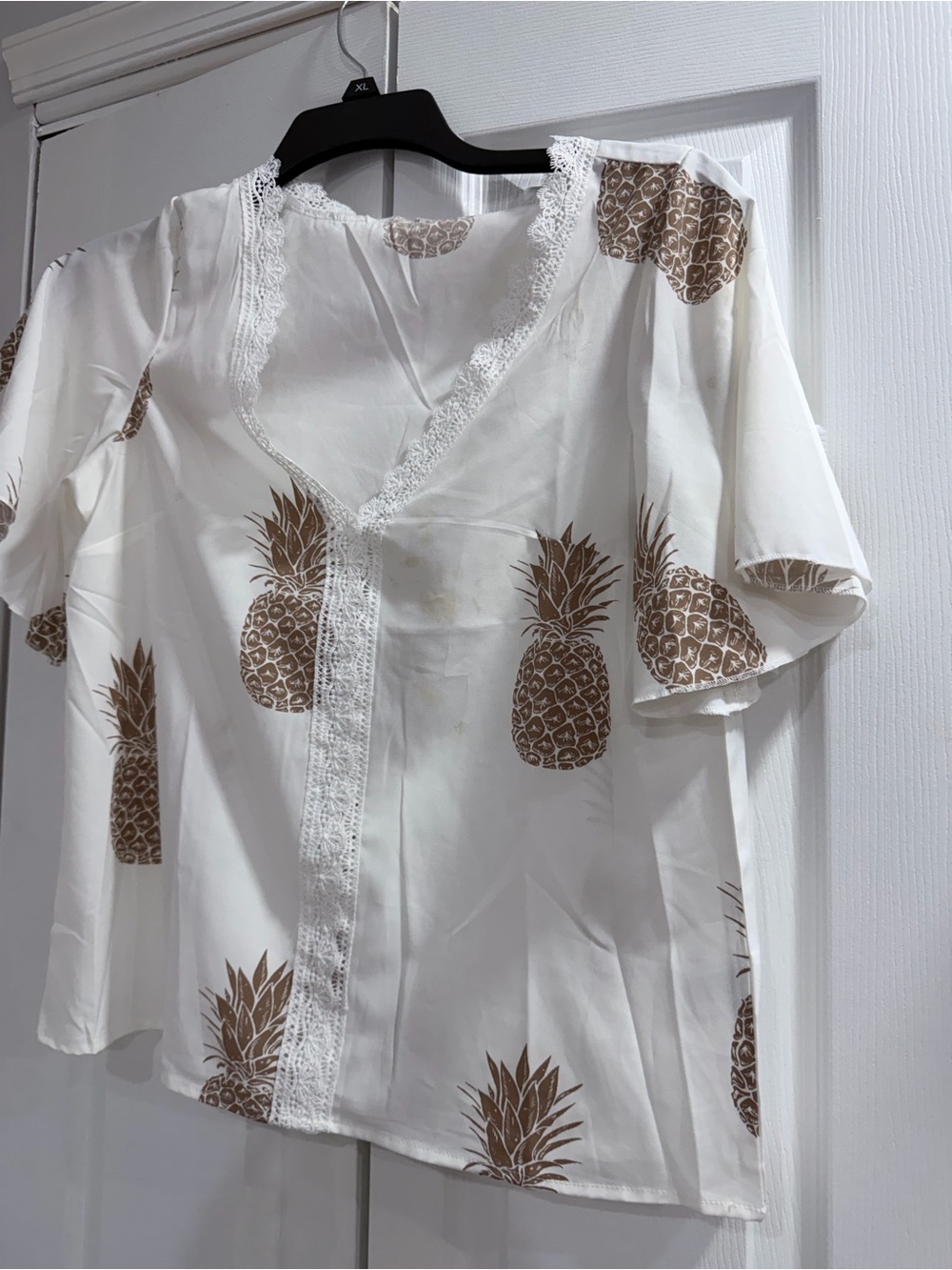 SHEIN White Blouse with Brown Pineapple Print